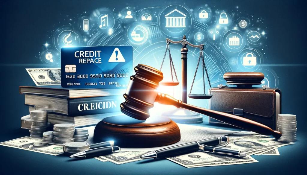 image representing a credit card, a dollar note, a judge hammer